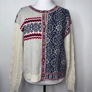 NWT Magaschoni Fair Isle Nordic Cardigan Sweater Women's L $198